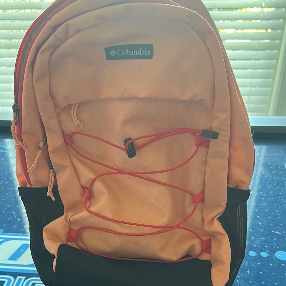 Columbia Peach and Black Backpack with Bungee Cord